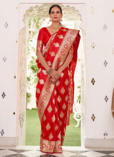 Distinguishable Red Weaving Classic Designer Saree
