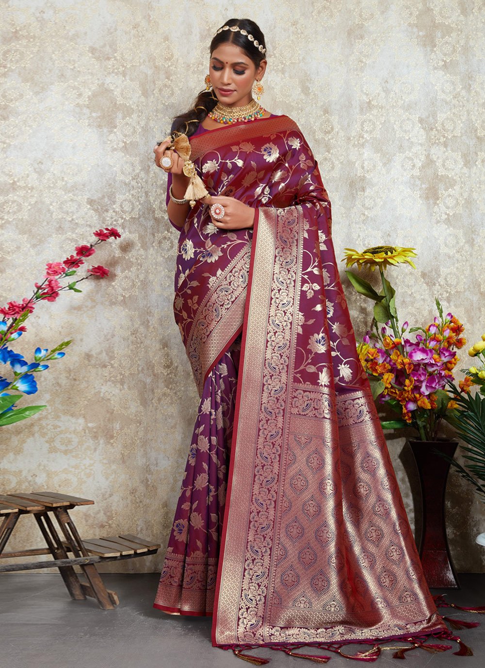 New trend designer gray color party wear silk saree online