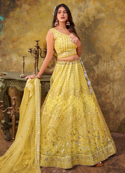 Lehenga - Yellow Multi Zari Embroidered Wedding Lehenga Choli