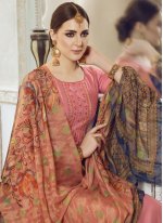Divine Georgette Satin Pink Embroidered Designer Pakistani Suit