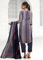 Divine Printed Faux Crepe Blue Designer Salwar Suit