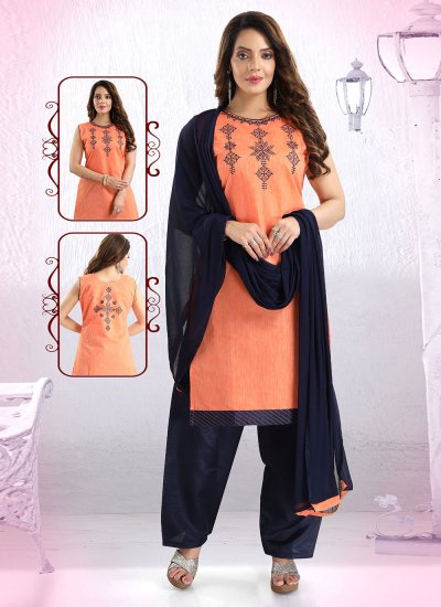 Divine Resham Chanderi Cotton Orange Salwar Suit