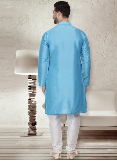Dupion Silk Blue Kurta Pyjama