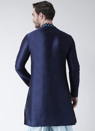 Dupion Silk Blue Weaving Kurta