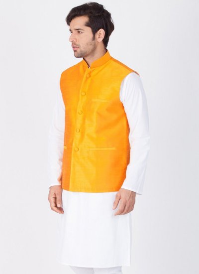Dupion Silk Buttons Nehru Jackets in Yellow