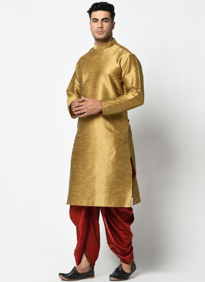 Dupion Silk Dhoti Kurta in Gold