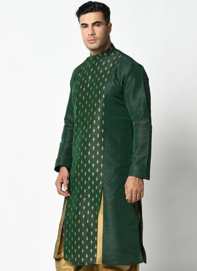 Dupion Silk Green Weaving Kurta