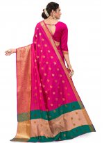 Dupion Silk Hot Pink Designer Traditional Saree