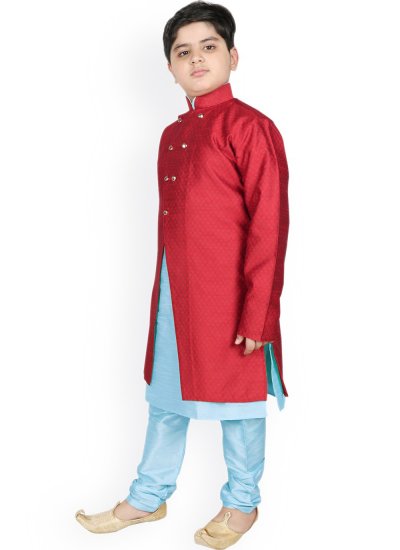 Dupion Silk Jacket Style in Maroon and Turquoise