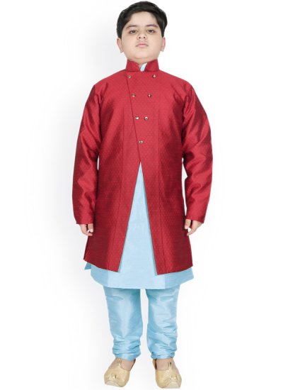 Dupion Silk Jacket Style in Maroon and Turquoise