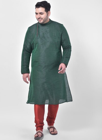 Dupion Silk Kurta Pyjama in Green