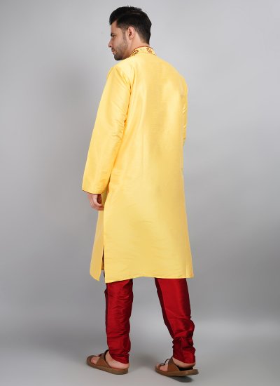 Dupion Silk Kurta Pyjama in Yellow