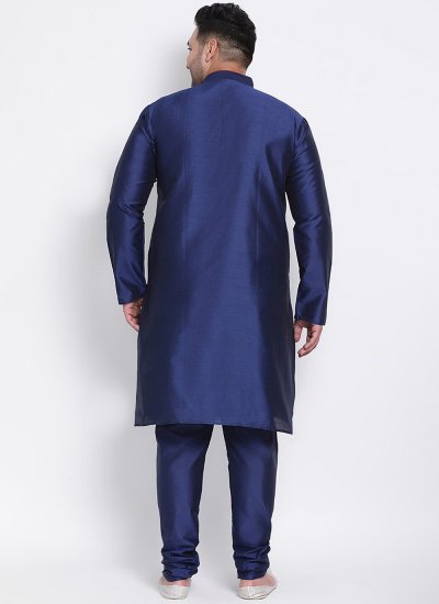 
                            Dupion Silk Navy Blue Kurta Pyjama