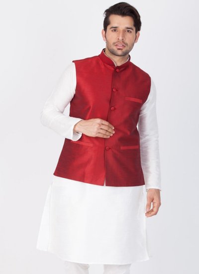 Dupion Silk Nehru Jackets in Maroon