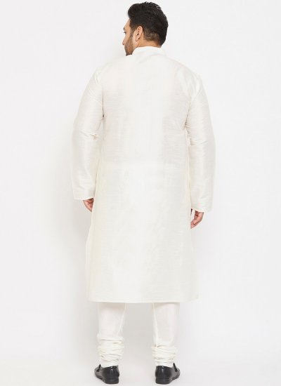 Dupion Silk Plain White Kurta Pyjama