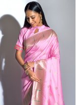 Elegant Banarasi Silk Pink Weaving Traditional Designer Saree