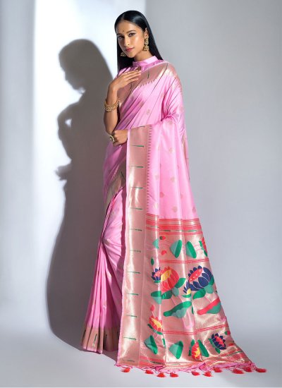 Elegant Banarasi Silk Pink Weaving Traditional Designer Saree