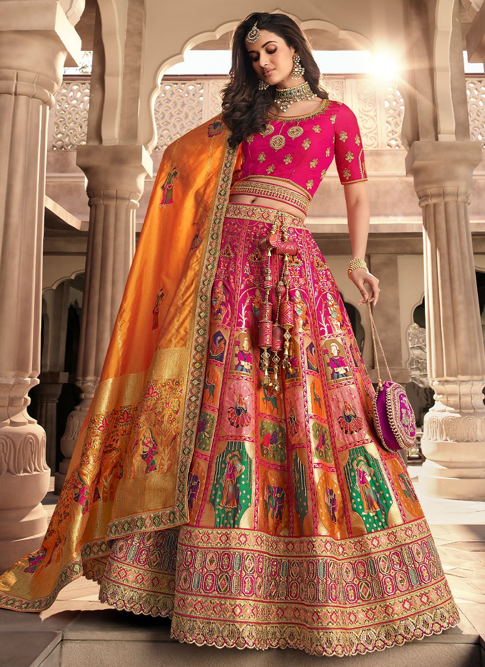 magenta banarasi silk traditional lehenga choli 3709