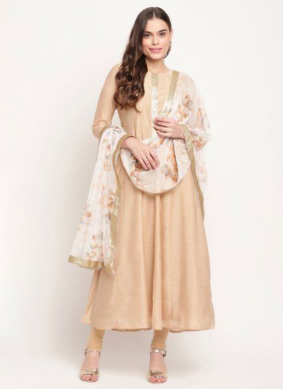 Elegant Lace Beige Chanderi Gown 