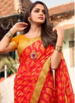 Elegant Red Weaving Silk Traditional Designer Saree