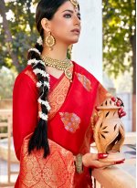 Elegant Weaving Red Traditional Designer Saree
