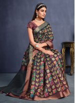 Elite Embroidered Black and Maroon Shaded Saree