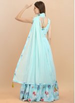 Elite Print Chinon Aqua Blue Readymade Gown