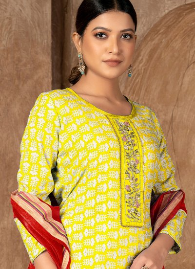 Elite Yellow Printed Salwar Suit