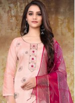 Embroidered Banarasi Jacquard Designer Straight Suit in Pink