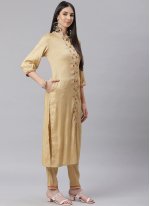 Embroidered Blended Cotton Pant Style Suit in Cream