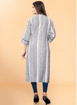 Embroidered Blended Cotton Party Wear Kurti in Blue