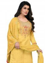 Embroidered Chanderi Silk Salwar Suit in Mustard