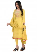 Embroidered Chanderi Silk Salwar Suit in Mustard