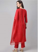 Embroidered Chinon Readymade Salwar Kameez in Red
