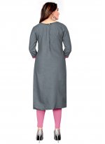 Embroidered Cotton Churidar Suit in Grey