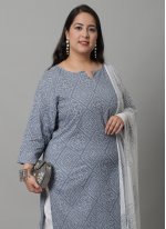 Embroidered Cotton Trendy Salwar Suit in Grey