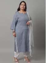 Embroidered Cotton Trendy Salwar Suit in Grey