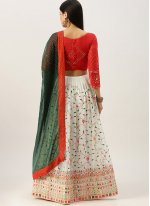 Embroidered Faux Georgette Lehenga Choli in Off White