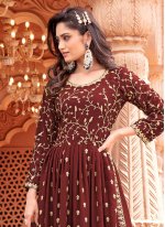 Embroidered Faux Georgette Palazzo Salwar Kameez in Maroon