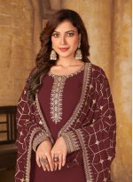 Embroidered Faux Georgette Salwar Suit in Maroon