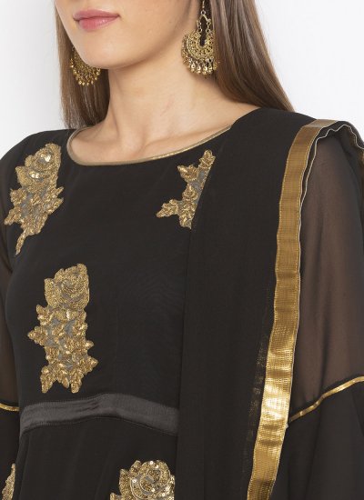 Embroidered Georgette Designer Pakistani Salwar Suit in Black