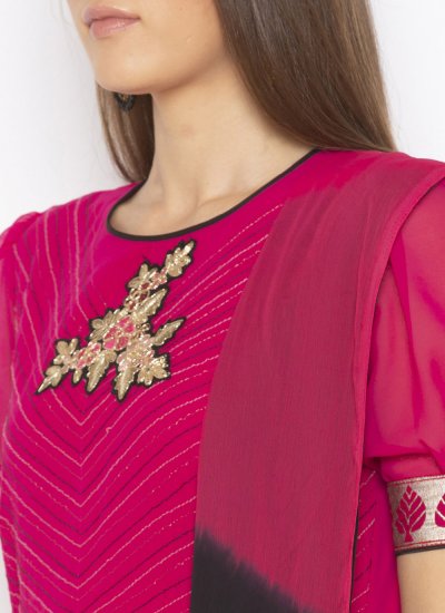 
                            Embroidered Georgette Designer Salwar Kameez in Hot Pink