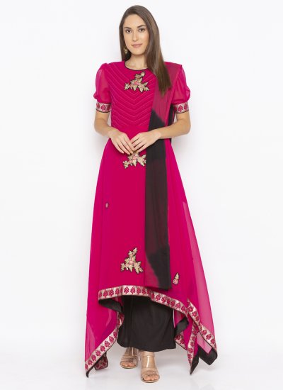 Embroidered Georgette Designer Salwar Kameez in Hot Pink