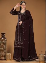 Embroidered Georgette Designer Salwar Suit in Brown