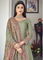 Embroidered Georgette Floor Length Anarkali Salwar Suit in Green