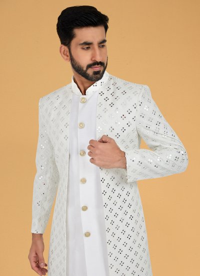 Embroidered Georgette Indo Western in White
