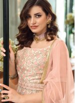 Embroidered Georgette Palazzo Salwar Kameez in Peach