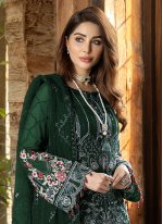 Embroidered Georgette Palazzo Suit in Green