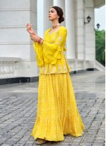 Embroidered Georgette Readymade Designer Salwar Suit in Yellow