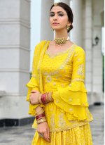 Embroidered Georgette Readymade Designer Salwar Suit in Yellow